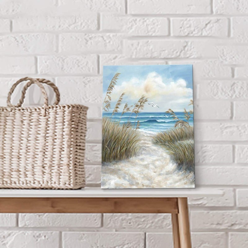 Hardy Gallery Abstract Beach Picture Wall Art: Sandy Path to Ocean with Sea Grass Artwork Painting for Bedroom (16'' x 12'' x 1 Panel) - Image 3